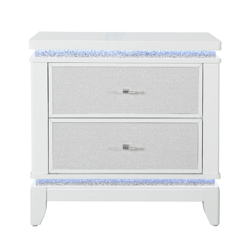 Adalid - Nightstand With Glittered Drawer Front And LED Lighting - White - R&R Furniture Gallery (Fountain Valley, CA)