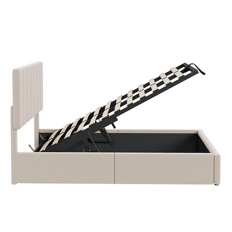 Elegant Upholstered Platform Bed With Hydraulic Storage System - R&R Furniture Gallery (Fountain Valley, CA)