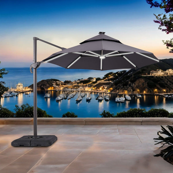 Fera - 10' Round Umbrella, LED Bulb, Gray