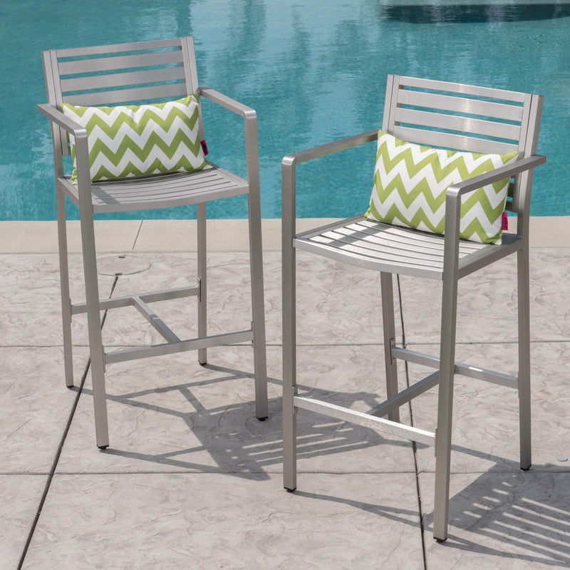 Outdoor Aluminum Rust Proof Barstools (Set of 2) - Silver - R&R Furniture Gallery (Fountain Valley, CA)