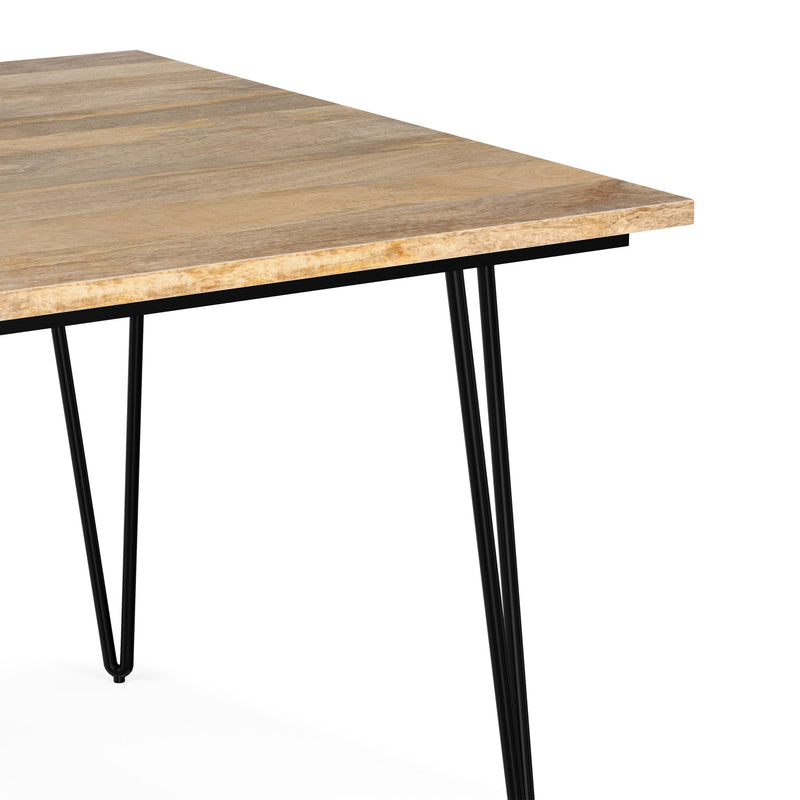 Simpli-Home Hunter square tabletop dining table with wooden finish, ideal for modern dining rooms and gatherings.