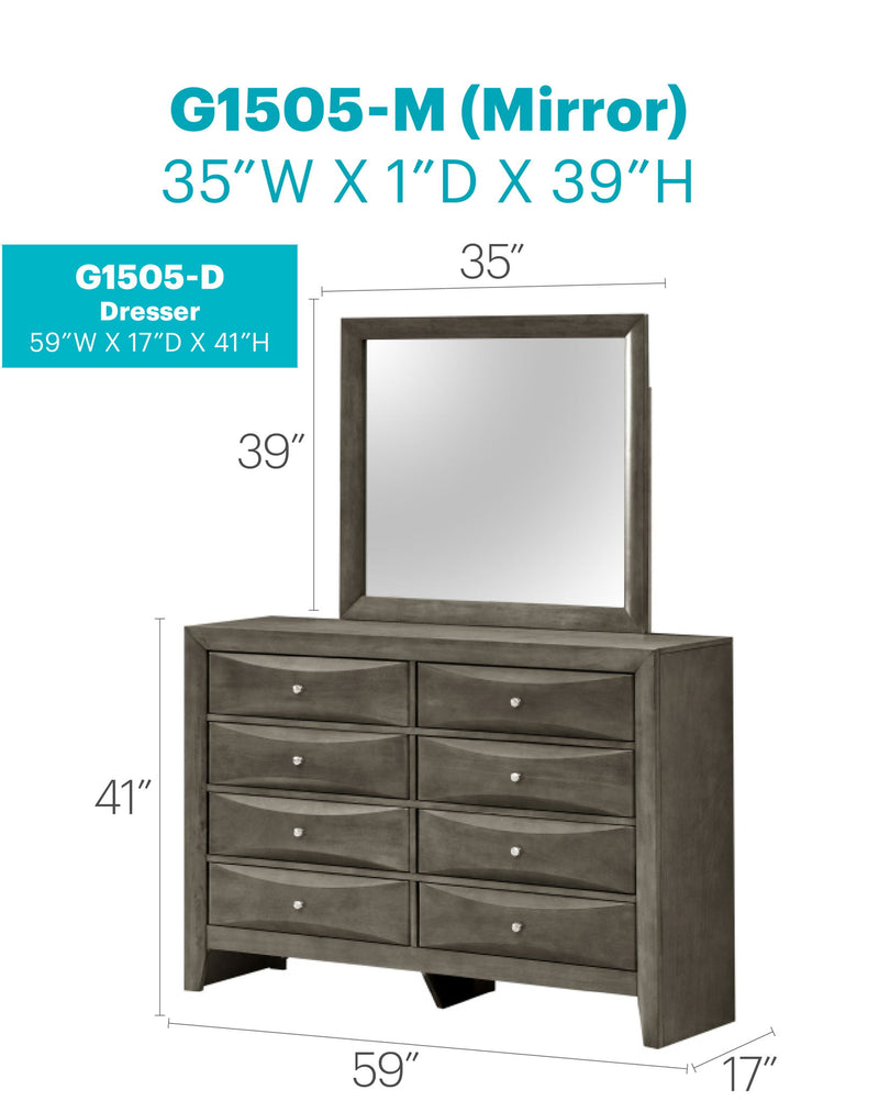Glory Furniture Marilla dresser with multiple drawers, wooden finish, and modern design for bedroom storage.