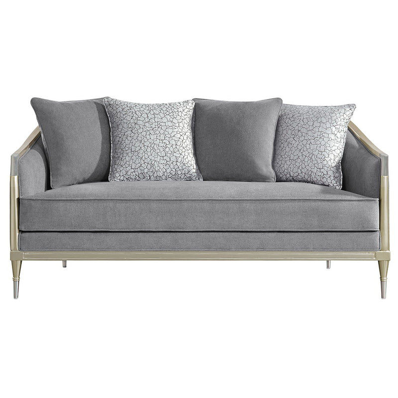 Fernando - Loveseat With 4 Pillows - Gray Chenille & Champagne - R&R Furniture Gallery (Fountain Valley, CA)