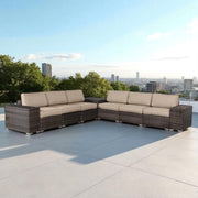 Elegant Outdoor Rattan Wicker 6 Person Seating Group With Cushions - R&R Furniture Gallery (Fountain Valley, CA)