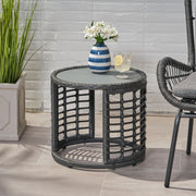 Achill - Outdoor Modern Boho Wicker Side Table With Glass Top - Gray - R&R Furniture Gallery (Fountain Valley, CA)