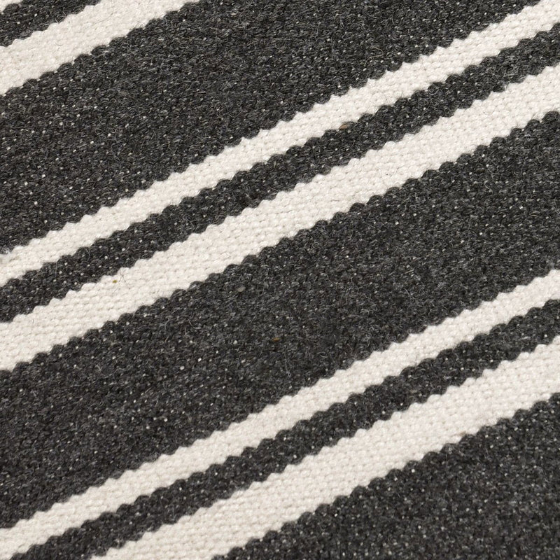 Classic Home Palma striped area rug with neutral tones, showcasing a soft, woven fabric and modern geometric pattern.