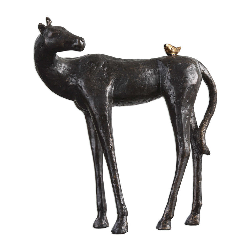 Black horse sculpture from Uttermost's Hello Friend collection, detailed figurine with a sleek finish for decorative display.