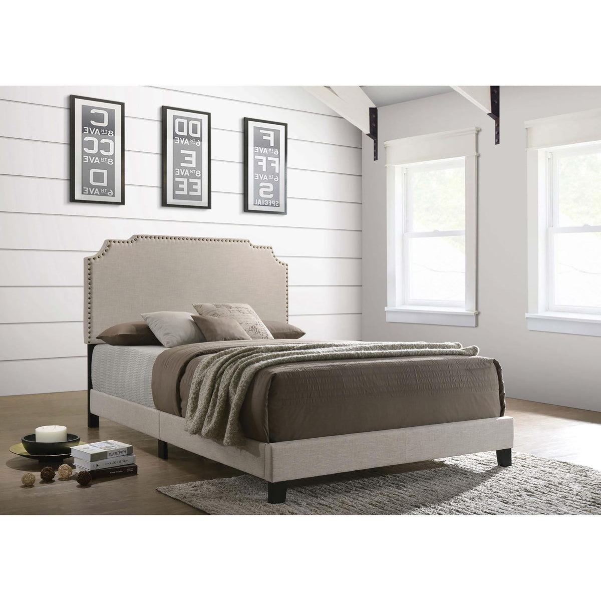 Panel Bed With Nailhead Trim, Upholstered Headboard