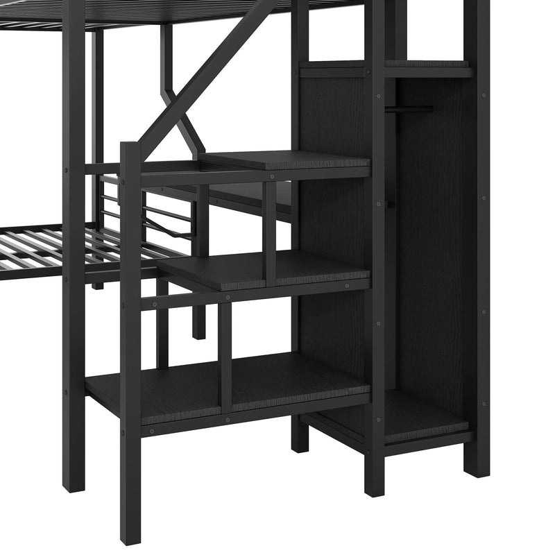 Twin Over Full L Shaped Bunk & Loft Bed With Built-In Wardrobe, Desk, And USB Ports - Black - R&R Furniture Gallery (Fountain Valley, CA)