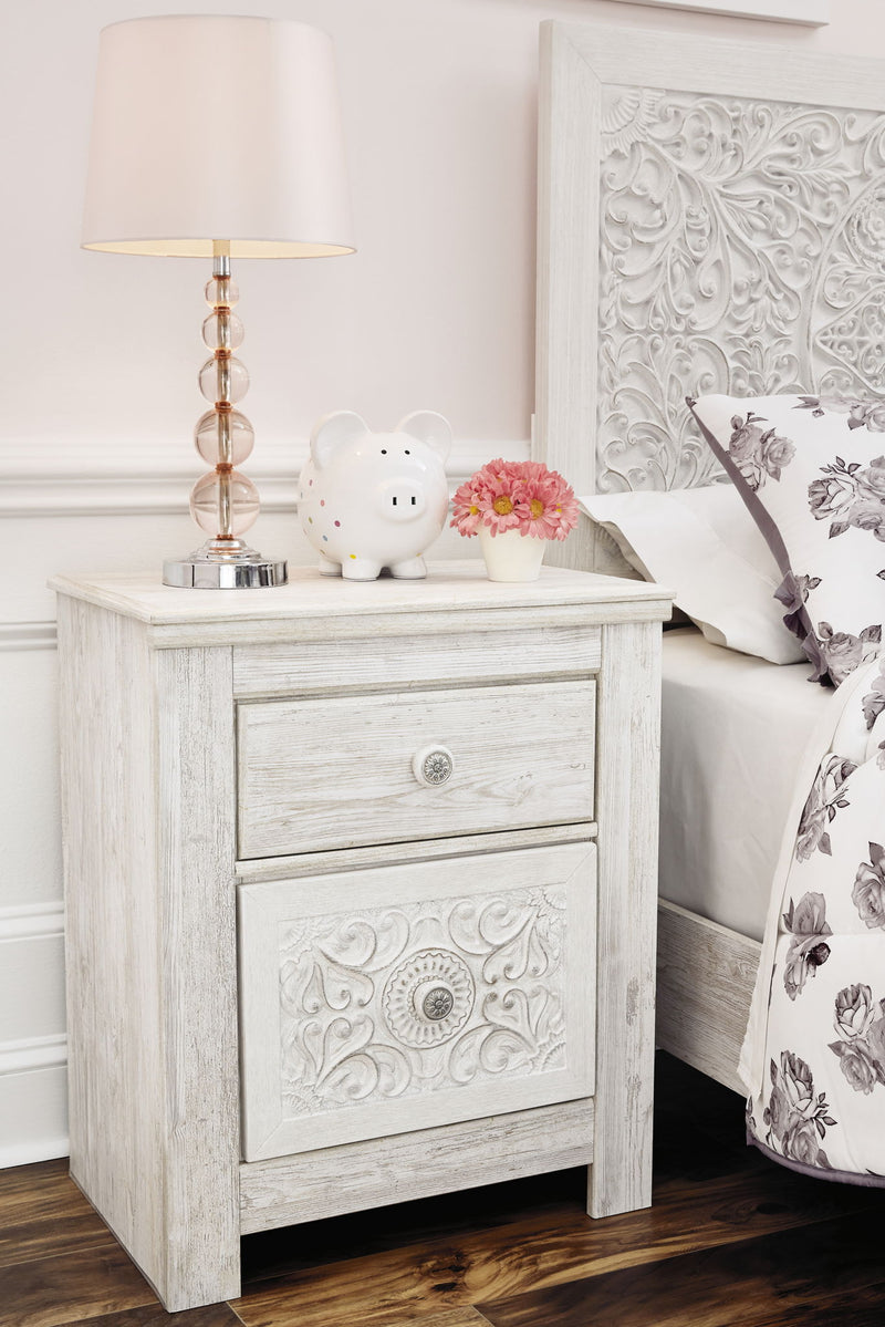 Paxberry - Two Drawer Night Stand - Whitewash - R&R Furniture Gallery (Fountain Valley, CA)