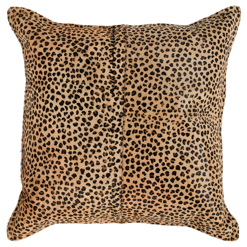 Leopard pattern accent pillow, 20x20 inches, camel and black colors, from Classic Home, featuring stylish animal print upholstery.