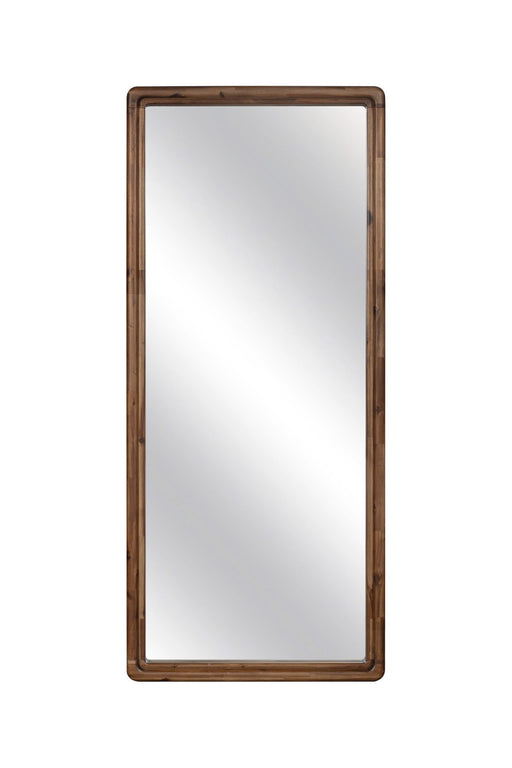 Modus Boka beveled glass floor mirror in Impala finish, standing upright with a sleek, modern frame reflecting a bright room.