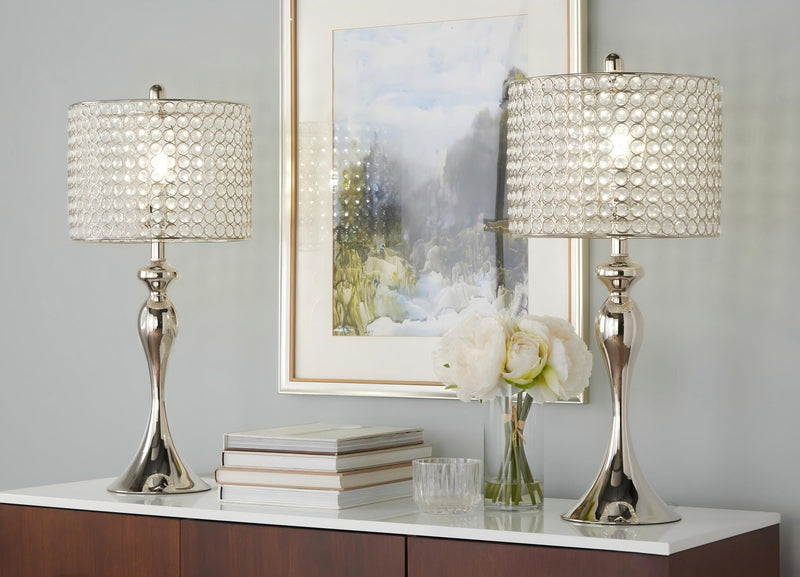 Ashland - Contemporary Table Lamp Round Clear Crystal Beads (Set of 2) - Nickel