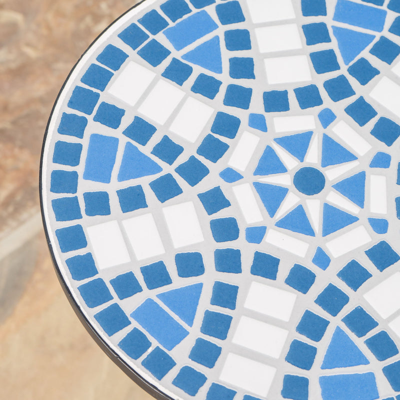 Outdoor Round Side Table With Mosaic Style Top And Curved Iron Legs - Blue / Matte Black - R&R Furniture Gallery (Fountain Valley, CA)