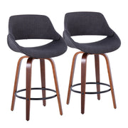 Lumi Source Fabrico mid-century modern fixed height counter stools with round footrests, set of 2, featuring sleek design and wooden legs.