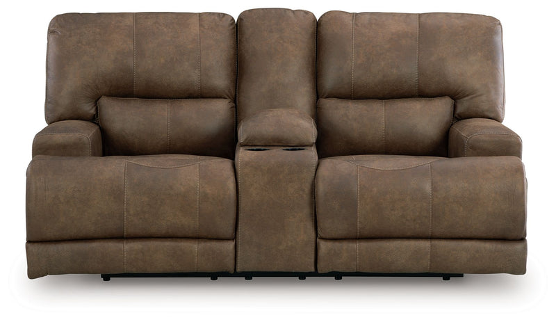 Beckley Place - Power Reclining Loveseat With Console / Adjustable Headrest - Earth - R&R Furniture Gallery (Fountain Valley, CA)