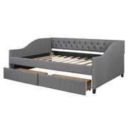 DreamHaus upholstered storage daybed with two drawers and wood slat support, featuring a modern design and soft fabric upholstery.