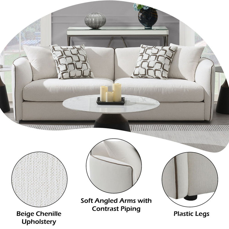 Yolanda - Sofa With 4 Pillows - Beige Chenille - R&R Furniture Gallery (Fountain Valley, CA)