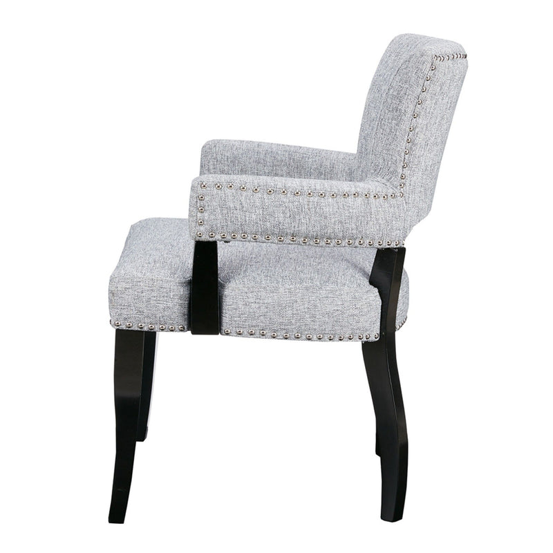 Elegant Arm Dining Chair With Brass Nail Head Detailing - R&R Furniture Gallery (Fountain Valley, CA)
