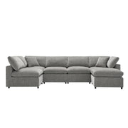 Luxe & Co. modern modular cloud sofa bed with six seats, sectional design, ottoman, and convertible U-shaped sleeper for living room