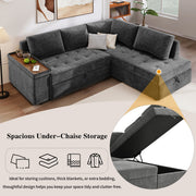 L Shaped Couch With Pull Out Bed And Storage Sectional Sleeper Sofa With Hidden Storage, Wide Armrest With Storage, For Living Room, Apartment, Bedroom, Office - R&R Furniture Gallery (Fountain Valley, CA)