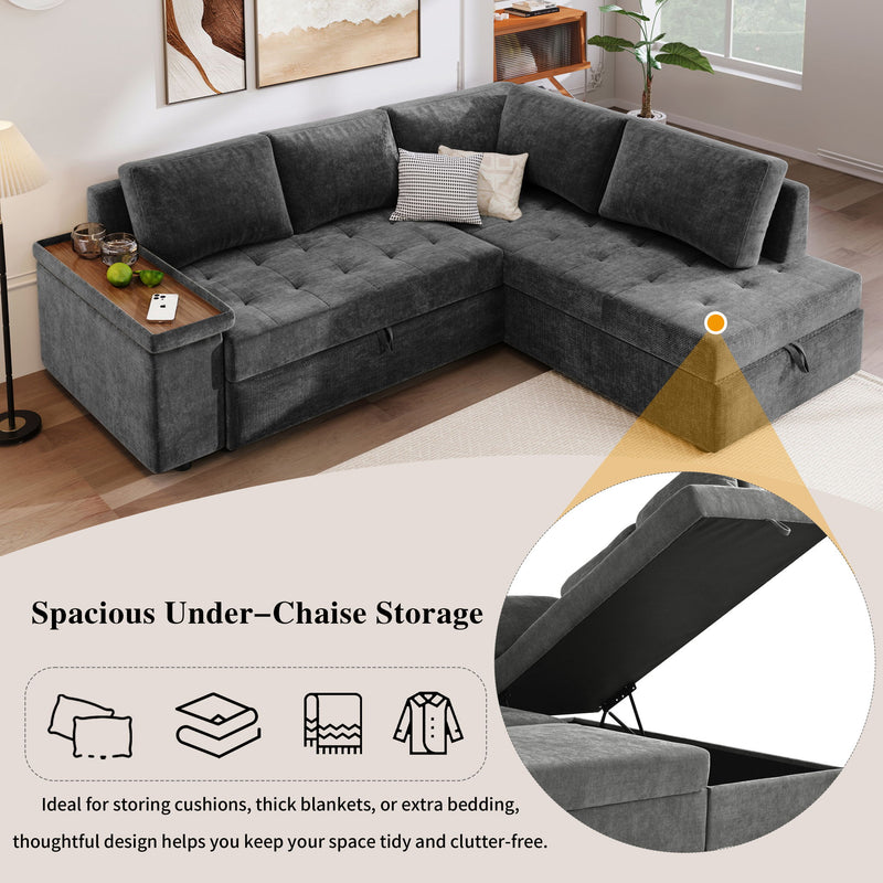 L Shaped Couch With Pull Out Bed And Storage Sectional Sleeper Sofa With Hidden Storage, Wide Armrest With Storage, For Living Room, Apartment, Bedroom, Office - R&R Furniture Gallery (Fountain Valley, CA)