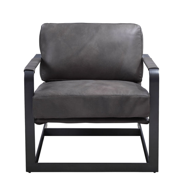 Locnos - Accent Chair - Gray Top Grain Leather & Black
