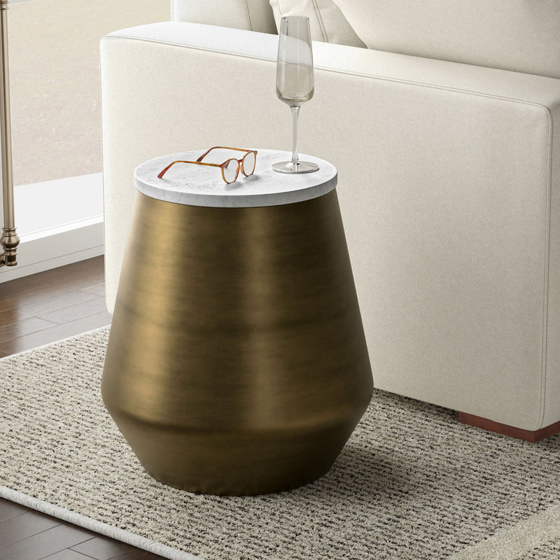 Benning - Side Table - Antique Brass / White - R&R Furniture Gallery (Fountain Valley, CA)