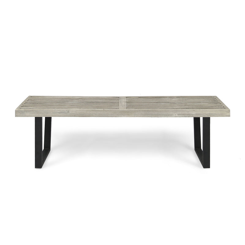 Noble House outdoor dining bench with slat top, sturdy wooden construction for patio or garden seating.
