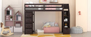 DreamHaus loft bed with built-in storage drawers, stairs with shelves, and a sturdy frame for space-saving bedroom furniture.