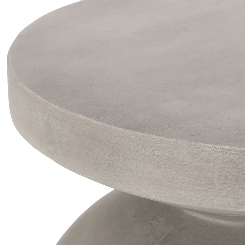 Noble House outdoor end table in natural finish, featuring a round wooden surface and sturdy legs, ideal for outdoor seating areas.