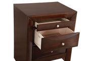Marilla accent nightstand in cappuccino finish with a sleek design, featuring a drawer and open shelf for bedroom storage.