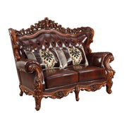 Eustoma - Loveseat - Cherry Top Grain Leather Match & Walnut - R&R Furniture Gallery (Fountain Valley, CA)