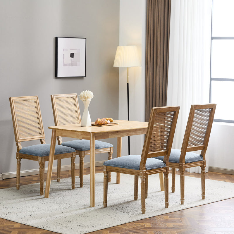 French Country Dining Chair With Rectangular Cane Backrest And Smooth Upholstered Seating - R&R Furniture Gallery (Fountain Valley, CA)