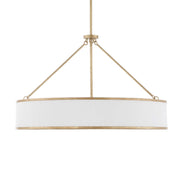 Uttermost Algiers 8-light drum pendant lighting with gold and white finish, featuring eight drum-shaped shades hanging from a central fixture.