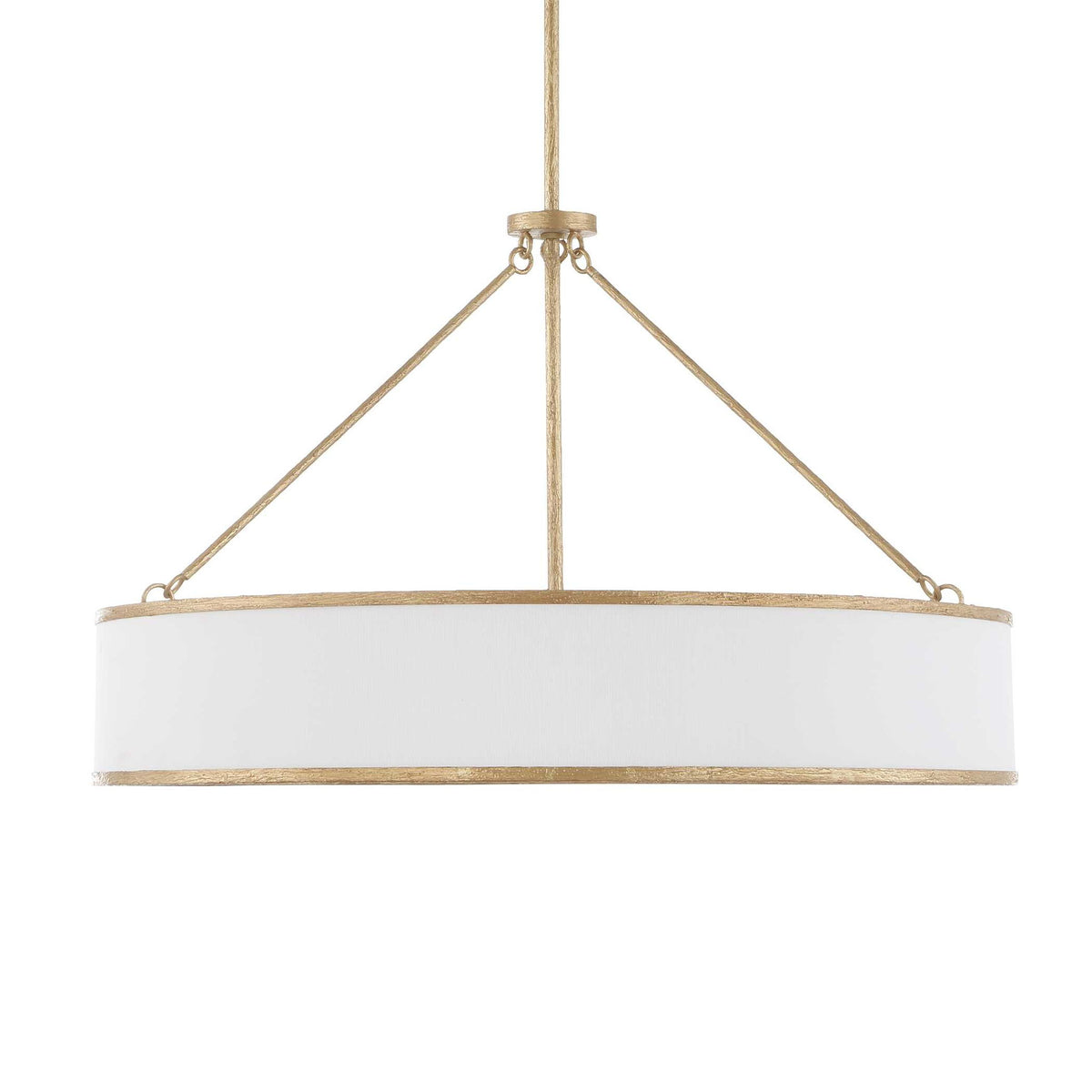 Uttermost Algiers 8-light drum pendant lighting with gold and white finish, featuring eight drum-shaped shades hanging from a central fixture.