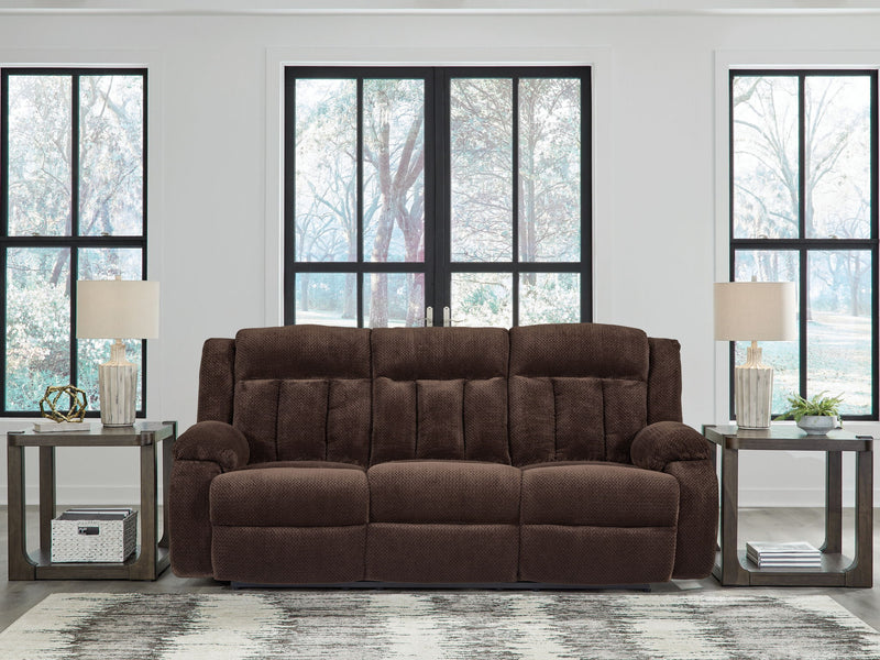 Free Wake - Reclining Power Sofa With Drop Down Table - Chocolate - R&R Furniture Gallery (Fountain Valley, CA)