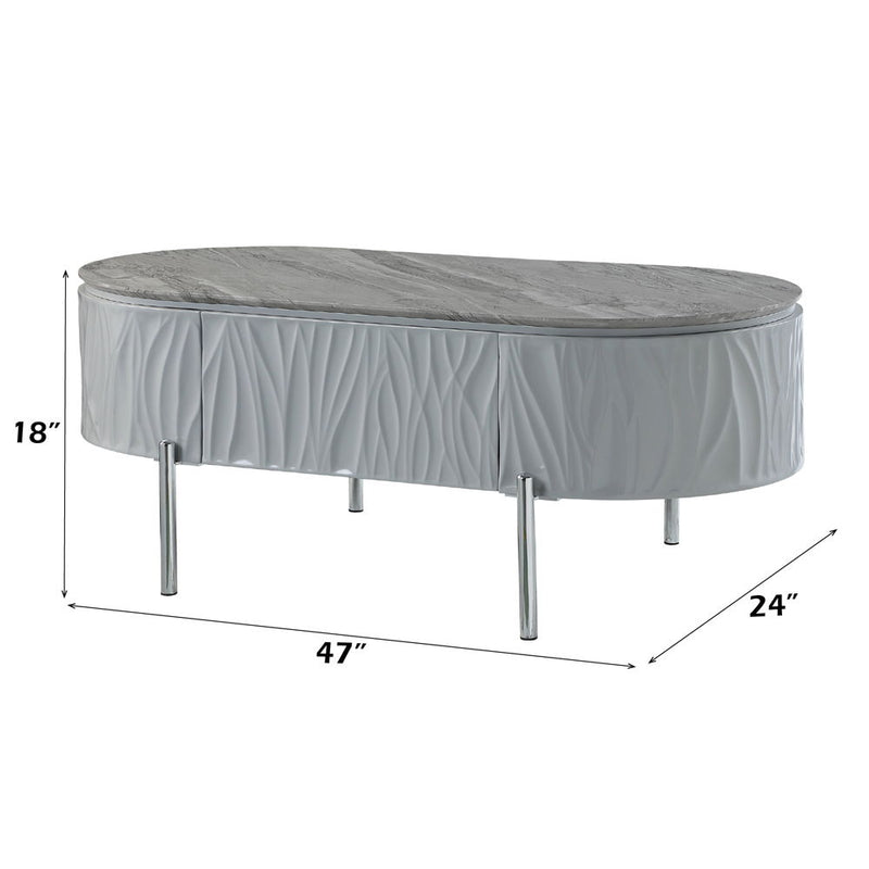Yukino - Coffee Table - Gray High Gloss & Chrome - R&R Furniture Gallery (Fountain Valley, CA)