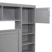 DreamHaus bed with integrated cabinet, shelf, and sockets featuring a twin long trundle, modern design with storage and sleeping space.