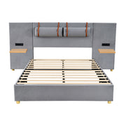 Upholstered Platform Bed, 2 Outlets And USB Charging Ports On Both Sides, 2 Bedside Pillows, Storage Shelves - R&R Furniture Gallery (Fountain Valley, CA)