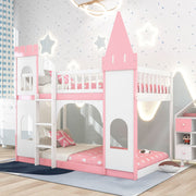 Twin Over Twin Castle Bunk Bed With Ladder - Pink - R&R Furniture Gallery (Fountain Valley, CA)