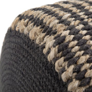 Larissa handcrafted round braided pouf by Simpli-Home, beige accent pouf with woven texture for stylish interior decor.