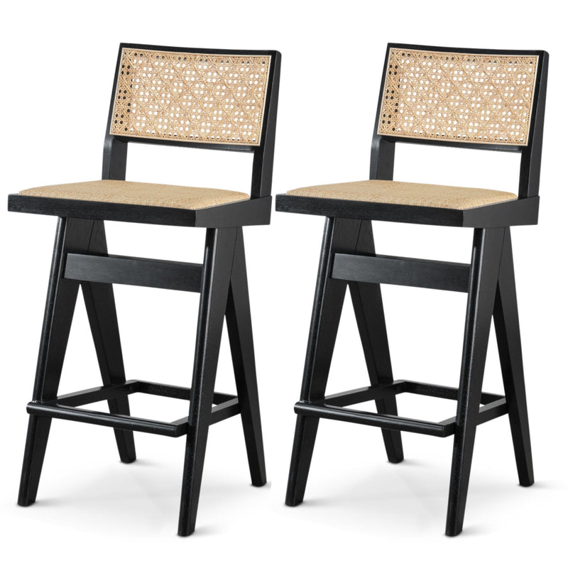 Keira - Bar Stool (Set of 2) - Black / Rattan - R&R Furniture Gallery (Fountain Valley, CA)