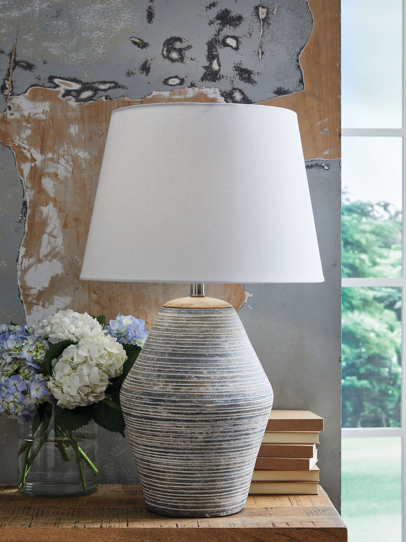 Lawrock - Terracotta Table Lamp - Antique Blue - R&R Furniture Gallery (Fountain Valley, CA)