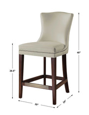 White Dariela counter stool by Uttermost with a sleek design, featuring a comfortable padded seat and modern metal legs.