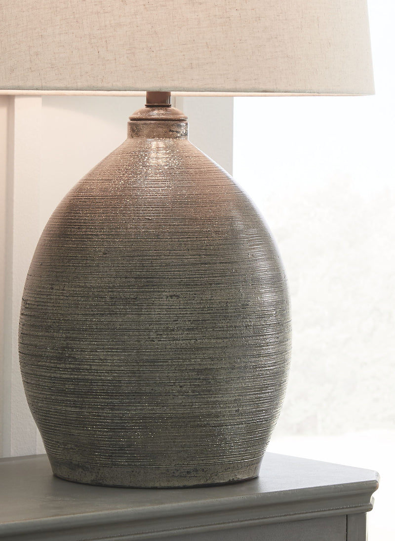 Joyelle - Terracotta Table Lamp  - Gray - R&R Furniture Gallery (Fountain Valley, CA)