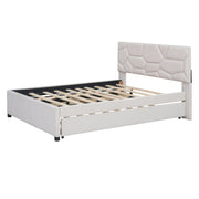 Upholstered Platform Bed With Brick Pattern Headboard And Twin Long Size Trundle - R&R Furniture Gallery (Fountain Valley, CA)