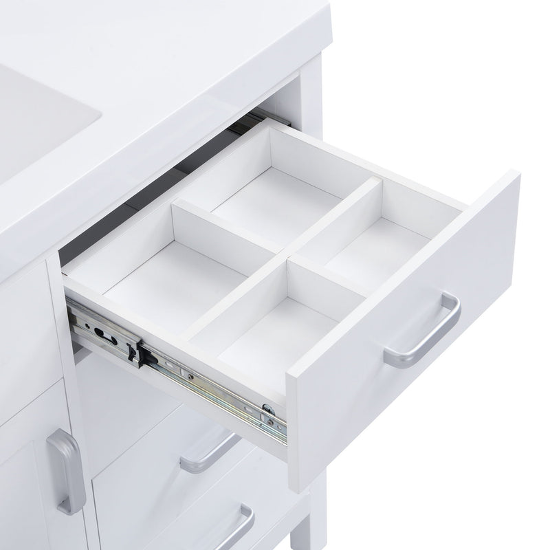 47.25" Modern Bathroom Vanity With Sink, Soft Close Single Door & 6 Drawers - White