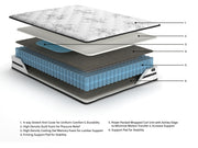 Sierra Sleep® Ashley Chime 10-inch medium hybrid mattress with memory foam and innerspring layers, showing a neatly made bed with pillows.