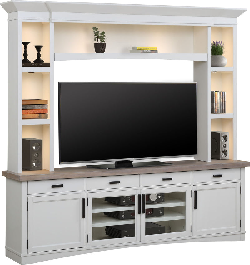 Americana Modern - TV Console with Hutch and LED Lights - R&R Furniture Gallery (Fountain Valley, CA)